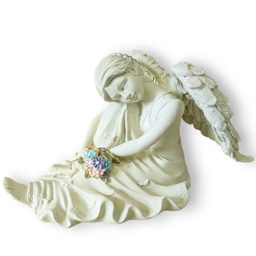 Serene Angel AngelStar Platinum Series Angel Head on Knee Colorful Bouquet #8328